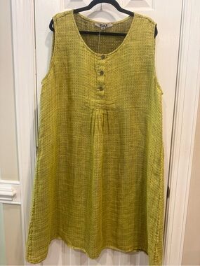 FLAX Sleeveless Linen Dress in Chartreuse Green, 1G - NWT